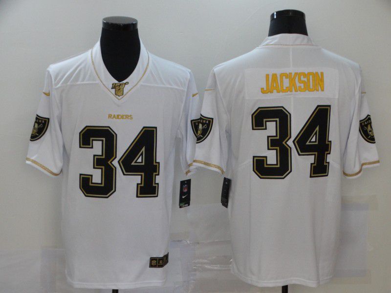 Men Oakland Raiders #34 Jackson White Retro gold lettering Nike NFL Jersey->oakland raiders->NFL Jersey